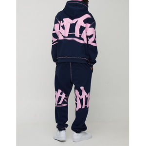 Ensemble de survêtement en molleton de coton d'hiver de haute qualité, imprimé, surdimensionné, pour homme, avec poche kangourou à capuche, cordon de serrage, séchage rapide - Product Image 1