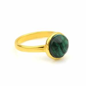 Top qualité solide 925 argent Sterling malachite naturelle pierre précieuse ronde 18k or rempli lunette bague de réglage pour les bijoux des femmes - Product Image 4