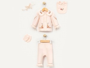 Conjunto de 5 Piezas para Bebé Niña Recién Nacida, con Romper Bordado Floral, Pantalones, Calcetines y Diadema - Product Image 1