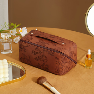 Sang Trọng Lớn Hoa Nổi PU Phụ Nữ Da Gối Túi Mỹ Phẩm Du Lịch Không Thấm Nước Xách Tay Trang Điểm Vệ Sinh Cá Nhân Tổ Chức - Product Image 1