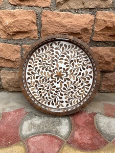 "Bandeja para servir con incrustaciones de madreperla, diseño de hueso, madera y acrílico para el hogar, la cocina, la vajilla y el uso en restaurantes" - Product Image 3