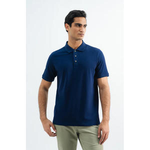 Polo de Manga Corta Azul Marino para Hombre, 100% Algodón Piqué, Tejido Informal, Transpirable, Color Sólido, Corte Regular - Product Image 1