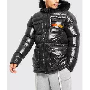 Veste matelassée à logo personnalisé pour hommes veste d'hiver brillante pour homme manteau rembourré à bulles avec fourrure à capuche vestes pour hommes 2025 fabricant en vrac - Product Image 4