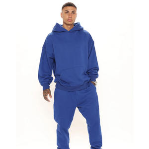 Sudadera con capucha de lana GSM 400 de gran tamaño azul más vendida con bolsillo de canguro y cuerdas en capucha a la venta - Product Image 3