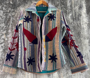 Chemise-veste en coton Kantha vintage unique, faite à la main et matelassée, idéale pour la superposition, style Suzani - Product Image 2