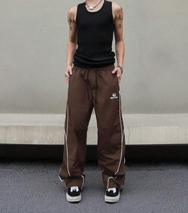 Pantalon baggy pour hommes Y2K Pantalon de survêtement cargo surdimensionné unisexe Poches Passepoil contrasté Cordon de serrage Plat devant Style tendance pour hommes - Product Image 2
