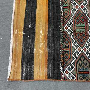 Alfombra Turca Vintage, Alfombra Kilim de 3.9x3.7 pies, Alfombra de Lana con Diseño de Camuflaje Negro Marrón - Product Image 5