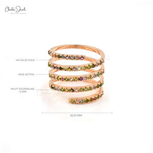 Bague en tourmaline naturelle multi-couches de 1,2 mm de diamètre, en or rose véritable 14 carats, enroulée en spirale, bijoux fins, cadeau pour femmes - Product Image 2
