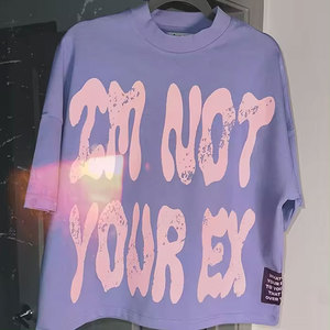 Camiseta con caja gráfica para hombre con logotipo personalizado 100% algodón lavado ácido Hip Hop Vintage de gran tamaño recortada estampado de punto pesado - Product Image 3