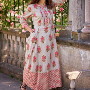 Charlotte Bohemian Cotton Dress Calf Length Handmade Holiday Wear - Product Image 1
