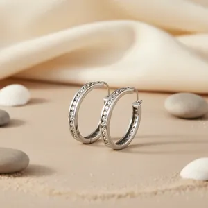 Boucles d'oreilles créoles de luxe en argent plaqué 925 avec zircon rond taille brillant, cadeau tendance pour femme, bijoux fins pour usage quotidien - Product Image 3