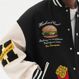 แจ็กเก็ตเบสบอลแขนหนังของผู้ชายแจ็กเก็ตผ้ากำมะหยี่ปักโลโก้ออกแบบได้ตามต้องการ - Product Image 2