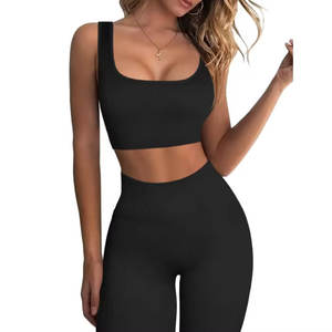 Cintura media, venta al por mayor, Color sólido, secado rápido, cintura elástica, traje de Yoga, tela elástica de alta calidad, conjuntos de mujer, conjunto de 2 piezas para mujer - Product Image 5