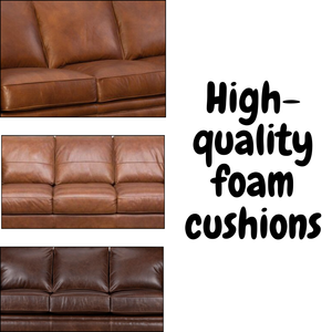 Canapé 3 places en cuir véritable de style classique du milieu du siècle, design à accoudoirs roulés avec garniture à clous, aspect sans plis pour les salons - Product Image 2