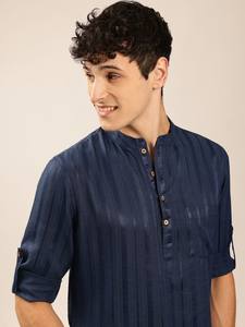 <b>men</b> striped printed <b>kurta</b> straight short <b>kurta</b> polyester viscose mandarin collar long sleeves curved hem <b>kurta</b> for <b>mens</b> - Product Image 5