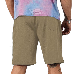 Short court en molleton de coton 100% pour hommes, longueur genou, fermeture à cordon, taille moyenne, teint uni, motif solide anti-rides - Product Image 3