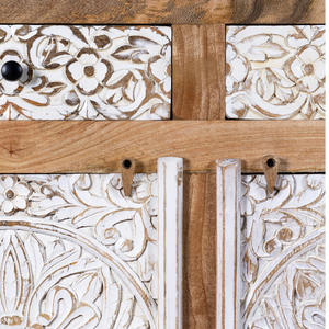 Aparador de armario tallado a mano de madera maciza con acabado rústico antiguo de alta calidad, diseño tradicional desgastado para comedor y baño - Product Image 3