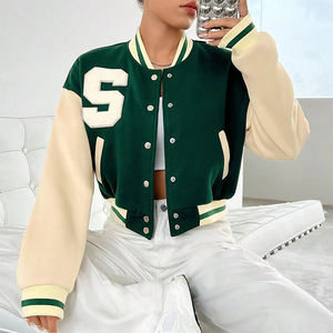 Veste bomber varsity personnalisée avec logo, en cuir imprimé, broderie en chenille, streetwear, pour femmes, coupe courte, fabrication OEM - Product Image 6