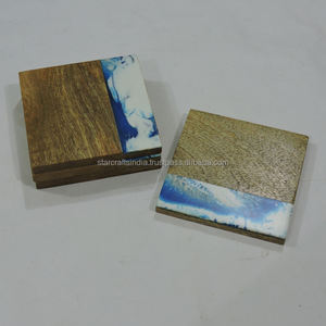 SUSTAINABLE SQUARE WOODEN COASTERS CLASSIC WOODEN COASTER WITH PRINTED WOODEN COASTERS SET of 4 PCS KITCHEN SUPPLY <b>PLACEMATS</b> - Product Image 4