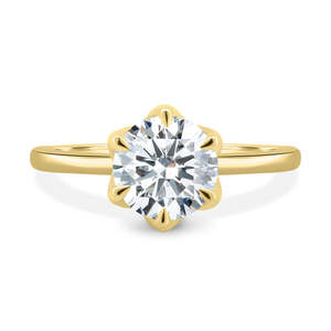 Design exclusif de pétale féminin à la mode Belles bagues de solitaire rondes à 6 griffes à pointe d'aigle cultivées en laboratoire en or jaune pur 18 carats ODM - Product Image 1