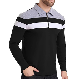 Polo à manches longues avec bloc de couleur personnalisé pour hommes OEM Slim Fit Zipper Collar Tee - Product Image 4
