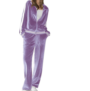 Stylish Ladies <b>Plus</b> <b>Size</b> <b>Velour</b> <b>Tracksuit</b> Breathable Half Sleeve Crop Top With Elastic Waist Pants For Active Daily Fashion - Product Image 1