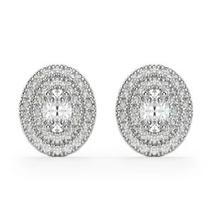 Boucles d'oreilles à double halo en diamant taille ovale pour femme - Product Image 1