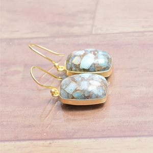 Designer Vintage Fashion 925 Sterling <b>Silver</b> <b>Drop</b> <b>Earrings</b> Natural Amazonite Gemstone with Gold Plating for Women and Girls - Product Image 2