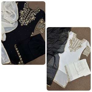 Collection des tendances indiennes Broderie fantaisie avec rivet Moti Work et bordure en dentelle Kurti avec palazzo et ensemble Dupatta - Product Image 4