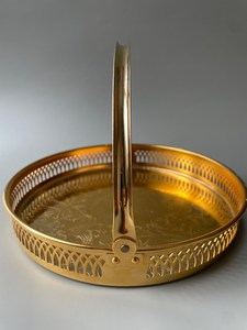 Plateau rond en métal, panier de service avec poignée, organisateur de rangement décoratif pour la maison, l'hôtel, le restaurant, cadeau de mariage, qualité durable - Product Image 2