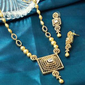 Wholesale Brass 14K 18K 24K Micro Gold Plated Forming AD Stone Women's <b>Wedding</b> Necklaces Traditional Indo-Western Design Fashion - Product Image 3