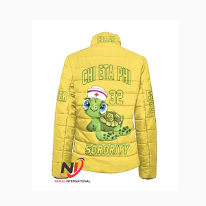 Logotipo personalizado bordado Letterman Chi Eta Phi Bomber chaqueta satén fraternidad griega hermandad aplique luz característica invierno lona - Product Image 3