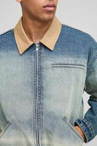 Chaqueta de mezclilla azul sólido para hombre, de moda, con cuello vuelto, de secado rápido, 100% algodón. - Product Image 5