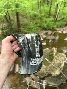 "Handcrafted Viking Horn <b>Mug</b> Rustic Ale Tankard for Beer, Mead, Coffee Unique Gift for Men, Norse Fans, & Medieval Lovers" - Product Image 3