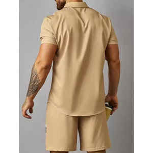 Ensemble décontracté d'été pour homme : chemise à manches courtes unie et short, séchage rapide, tissu en maille éponge respirant 100 % polyester, style urbain - Product Image 5
