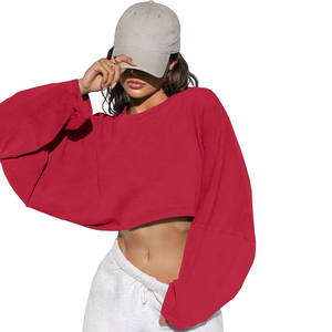 Sudadera corta ligera para mujer con tela transpirable, ropa informal, Sudadera corta para mujer con cuello redondo, MOQ bajo - Product Image 6