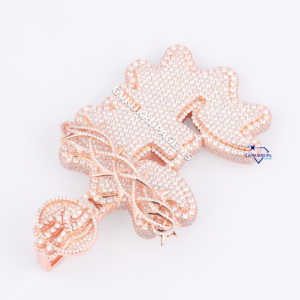 Colgante llamativo de Hip Hop, oro rosa de 14 quilates, Diamante cultivado en laboratorio, joyería ostentosa, probador de diamantes, colgante fino para mujer - Product Image 3