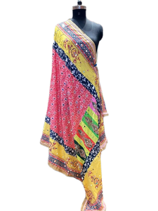 Ethereal Floral Pattern Embroidered Pakistani <b>Silk</b> Dupatta Fresh Arrival with Mirrors Golden Lace Border Ethereal Ethnic Style - Product Image 3