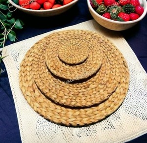 Mantel de mesa de comedor redondo Natural, manteles individuales de lino de cuerda de algodón tejido resistente al calor, soporte antideslizante, posavasos de ratán - Product Image 1