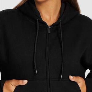 Sweat-shirts à capuche pour femmes en coton et fibre de bambou, couleur noire, fermeture éclair, hiver, fabrication sur mesure OEM, badge frontal Hosten Greek Enterprises - Product Image 4