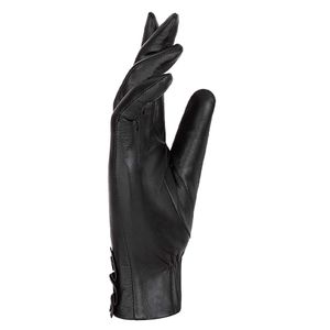 Guantes de cuero de PU de piel de oveja auténtica de invierno para hombre, mitones cálidos abotonados negros para conducción al aire libre, estilo liso a prueba de viento - Product Image 2