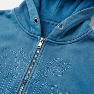 Ensemble de survêtement pour homme, tendance, vintage, pantalon flare complet, sweat à capuche zippé, lavage à l'acide, broderie délavée, tendance, hiver - Product Image 4