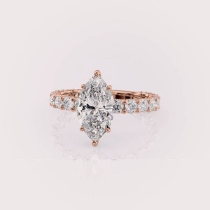 Bague de fiançailles et de mariage en diamant de laboratoire taille marquise certifié IGI, or rose/blanc et jaune 9 carats - Product Image 5