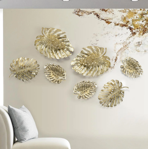 AK Brass Leaf Metal Wall Art en or fini antique Ensemble de 8 au prix de gros pour la décoration intérieure de la maison et de l'hôtel - Product Image 2