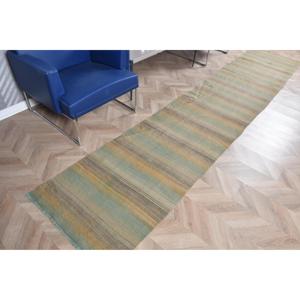 Turkish Kilim <b>Runner</b> Rug 2.5x13 ft (75x395 cm), Vintage <b>Green</b> Persian Wool Rug - Product Image 4