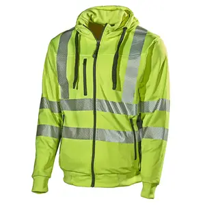 Custom Colours High Visibility Working Reflective Zipped Hooded Jackets 2024 Hi-Vis Workwear Safety Hoodie With Reflector Tapes