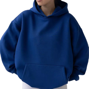 Sweat à capuche en molleton d'hiver pour femmes surdimensionné en gros bleu sweat ample avec poches avant entraînement de rue et vêtements de jogging - Product Image 1