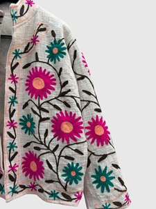 Veste à col mandarin brodée à la main avec des motifs floraux, manches longues, taille plus, vêtements de printemps pour femmes, style bohème en coton - Product Image 3