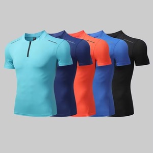 เสื้อยืดรัดรูปเข้ารูปแบบแห้งเร็วสำหรับผู้ชายเสื้อผ้ากีฬาแบบซิปคอตั้งโลโก้ได้ตามต้องการ - Product Image 1