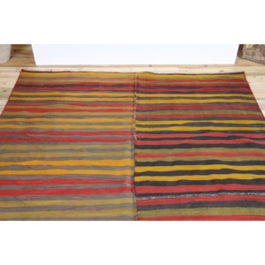 Alfombra Turca Vintage de 5.6x10.1 pies (171x308 cm), Alfombra Kilim con Rayas de Arcoíris - Product Image 4